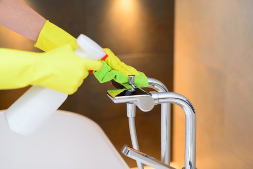 Carpet cleaning team working in a modern home interior